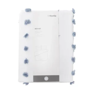 Pościel Nivell Z Mikrofibry Z Niebieskimi Pomponami 160X200 Cm