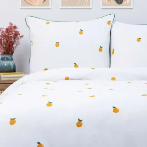 Pościel Orangie Bawelniana W Pomarancze Z Zielona Lamowka 200X220 + 2*50X60 Cm'