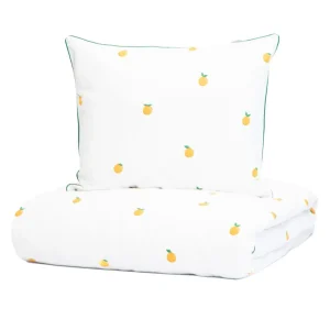 Pościel Orangie Bawelniana W Pomarancze Z Zielona Lamowka 140X200 Cm + 1*50X60 Cm