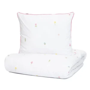 Pościel Sadie Bawelniana W Kwiatki Z Rozowa Lamowka 160X200 + 2*50X60 Cm