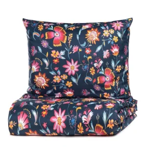 Pościel Vabel Z Mikrofibry Granatowa W Liscie I Kwiaty 200X220 Cm