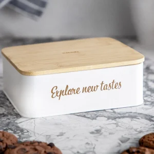 Pojemnik Escille Z Drewniana Pokrywka Bialy 18X15X6 Cm