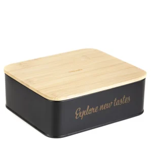 Pojemnik Escille Z Drewniana Pokrywka Czarny 18X15X6 Cm