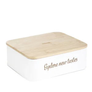 Pojemnik Escille Z Drewniana Pokrywka Bialy 18X15X6 Cm