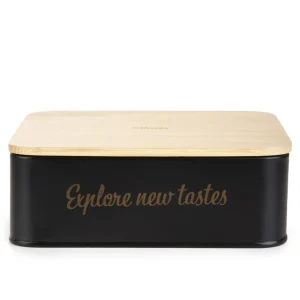 Pojemnik Escille Z Drewniana Pokrywka Czarny 18X15X6 Cm