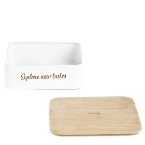 Pojemnik Escille Z Drewniana Pokrywka Bialy 18X15X6 Cm