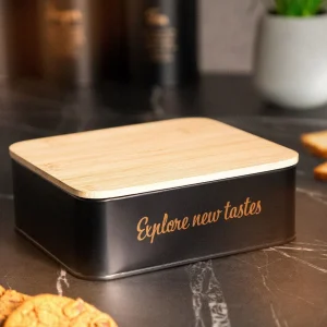 Pojemnik Escille Z Drewniana Pokrywka Czarny 18X15X6 Cm