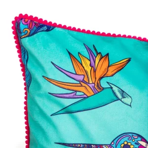 Poszewka Frida Kahlo Z Kolibrami Turkusowa 45X45 Cm