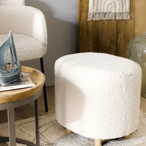 Pufa Alda Bezowa W Tkaninie Teddy 50X40X44 Cm