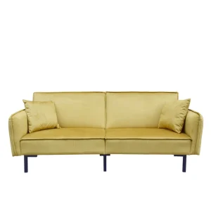 Sofa Canto 3-Osobowa, Z Funkcja Spania, Welurowa Musztardowa 199X90X85 Cm