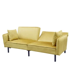 Sofa Canto 3-Osobowa, Z Funkcja Spania, Welurowa Musztardowa 199X90X85 Cm