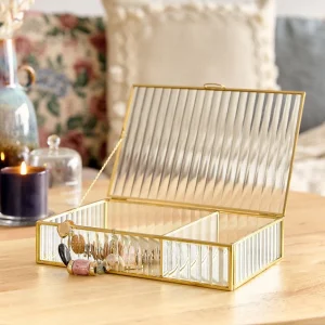 Szkatulka Na Bizuterie Grazia Ze Szkla Prazkowanego 23X15X5 Cm