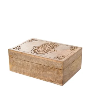 Szkatulka Na Bizuterie Hamsa Z Drewna Mango Zlobiona 22X14X8 Cm