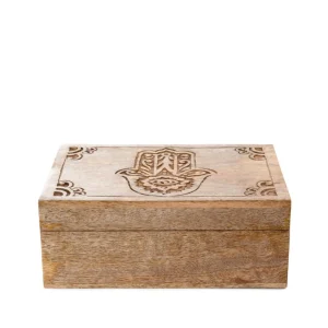 Szkatulka Na Bizuterie Hamsa Z Drewna Mango Zlobiona 22X14X8 Cm