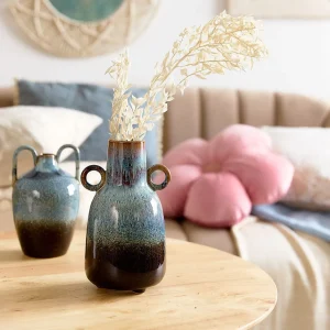 Wazon Lave Ceramiczny Z Uszami Niebieski 14X14X24 Cm