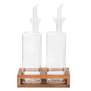 Zestaw Butelek Carlos Na Oliwe Z Akacjowa Podstawka 2 Szt.