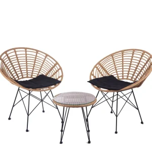 Zestaw Mebli Leuca Boho Plecione Naturalne Z Dwiema Poduszkami 3 Szt.