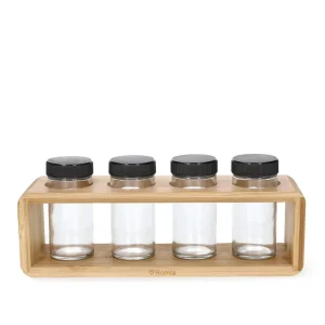Zestaw Przyprawnikow Bambou Bambusowych Na Stojaku 4 Sloiczki 26X7,5 Cm
