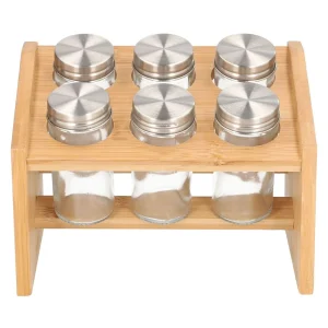 Zestaw Przyprawnikow Mooka Bambusowych Na Stojaku 6 Sloiczkow 14X21Cm