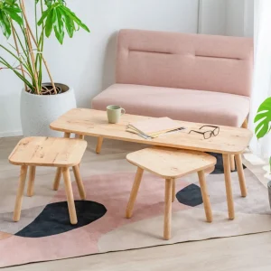 Zestaw Stolikow Kawowych Jatil Naturalny 120X40X43\\40X40X35,5 Cm