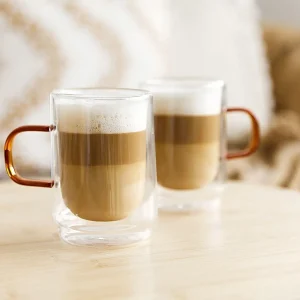 Zestaw Szklanek Cembra Retro Z Podwojna Scianka I Bursztynowym Uchem 2 Szt. 0.35