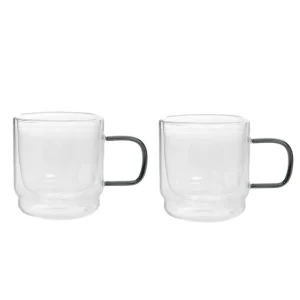 Zestaw Szklanek Cembra Retro Z Podwojna Scianka I Zielonym Uchem 2 Szt. 0.32